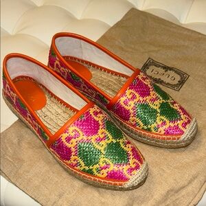 Gucci Vibrant Espadrille Flats in Orange, Pink, and Green